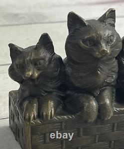 Sculpture en bronze massif 100% véritable - Statue Art Déco de famille de chats - Figurine