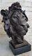 Sculpture En Bronze Représentant Une Tête De Lion Mâle Africain, œuvre D'art Signée, Style Art Déco, En Marbre.