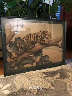 Shirrell Graves Aquarelle Tiger Cat Original Art Déco Artiste Signé 22 X 28