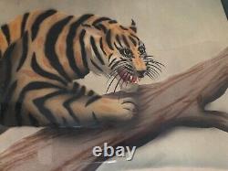 Shirrell Graves Aquarelle Tiger Cat Original Art Déco Artiste Signé 22 X 28