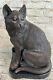 Signé Original Friendly Cat Feline Bronze Art Déco Base De Marbre Sculpture Statue