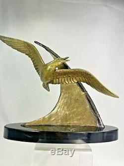 Splend. Sculpture Mouette En Vol Signee E. Guy Bronze Art Deco Statue Ca. 1930