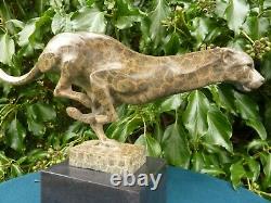 Sprinting Cheetah 2 Tone Bronze Statue Animal Figurine Cat Chaud Cast Sculpture