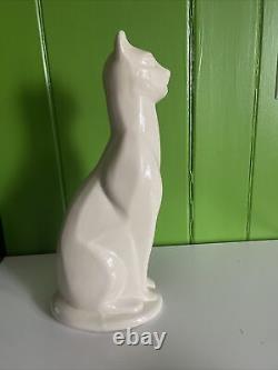 Statue Figurine de Chat en Céramique Blanche Moderne Art Déco Vintage de 16 pouces de haut
