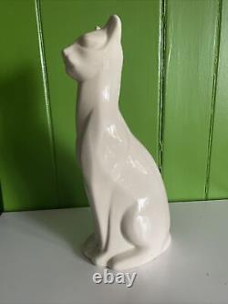 Statue Figurine de Chat en Céramique Blanche Moderne Art Déco Vintage de 16 pouces de haut