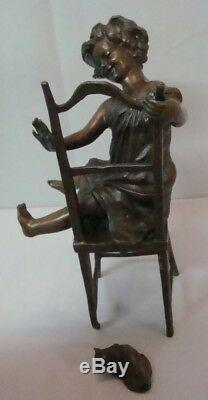 Statue Sculpture Chat Fille Style Art Déco Art Nouveau Solide Style Signe Bronze