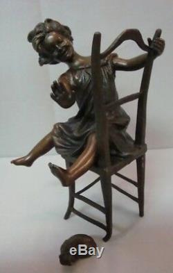 Statue Sculpture Chat Fille Style Art Déco Art Nouveau Solide Style Signe Bronze