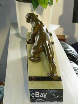 Statue Superb Panthère Art Déco Guy Debe Soutien Marbre