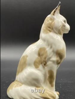 Statue de chat en porcelaine vintage marquée décor peint multicolore exquis 12cm