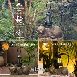 Statue de chat en résine avec lanterne solaire, lanterne accrocheuse (or)