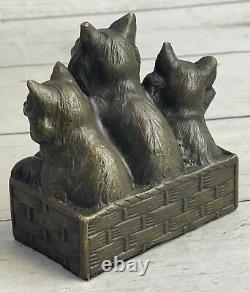Statue de famille de chat en bronze Art Déco, figurines de sculpture, cadeaux de décoration en vente chaude.