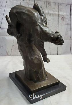 Statue de léopard en bronze foncé Art Déco Grand félin léopard panthère lion jaguar