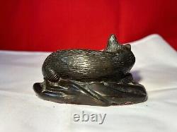 Statue en bronze Sculpture Chat Endormi Vintage