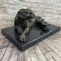 Statue en bronze massif Art Déco de guépard - Gros chat léopard panthère lion jaguar à vendre.