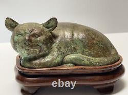 Statue en métal bronze - Sculpture de chaton japonais ou chinois moderne et vintage