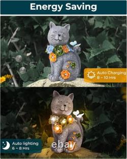 Statues de jardin solaires, figurines de chat, succulent, fleur, papillon gris