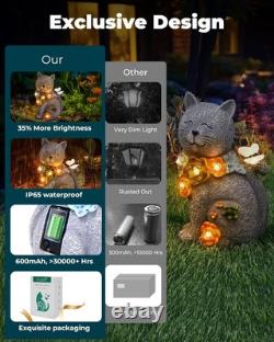 Statues de jardin solaires, figurines de chat, succulent, fleur, papillon gris