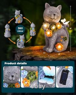 Statues de jardin solaires, figurines de chat, succulent, fleur, papillon gris