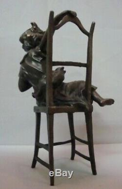 Style Art Déco Statue Sculpture Cat Fille Style Art Nouveau Bronze Signé