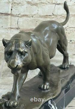 Superbe Art Déco 100% Grand Bronze Puma Leopard Jaguar Big Cat Sculpture Artwork