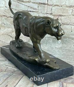 Superbe Art Déco 100% Grand Bronze Puma Leopard Jaguar Big Cat Sculpture Deco Art