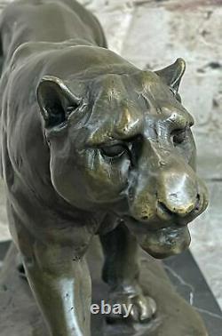 Superbe Art Déco 100% Grand Bronze Puma Leopard Jaguar Big Cat Sculpture Deco Art