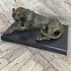 Superbe Art Déco 100% Grand Bronze Puma/leopard/ Jaguar/ Big Cat Sculpture Art