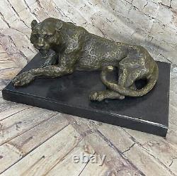 Superbe Art Déco 100% Grand Bronze Puma/leopard/ Jaguar/ Big Cat Sculpture Art