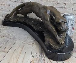 Superbe Art Déco 100% Grand Bronze Puma/leopard/ Jaguar/ Big Cat Sculpture Déco