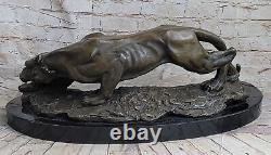 Superbe Art Déco 100% Grand Bronze Puma/leopard/ Jaguar/ Big Cat Sculpture Déco