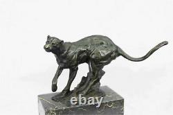 Superbe Art Déco 100% Grand Bronze Puma/leopard/ Jaguar/ Big Cat Sculpture Déco D