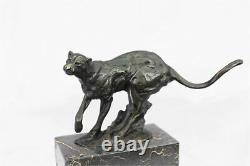 Superbe Art Déco 100% Grand Bronze Puma/leopard/ Jaguar/ Big Cat Sculpture Déco D
