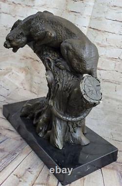 Superbe Art Déco 100% Grand Bronze Puma/leopard/ Jaguar/ Big Cat Sculpture Vente