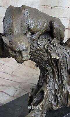 Superbe Art Déco 100% Grand Bronze Puma/leopard/ Jaguar/ Big Cat Sculpture Vente