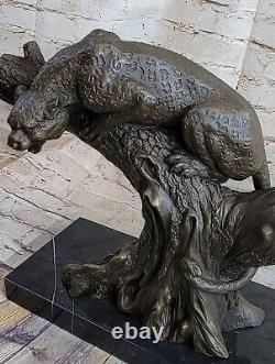 Superbe Art Déco 100% Grand Bronze Puma/leopard/ Jaguar/ Big Cat Sculpture Vente