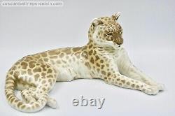 Superbe Figurine Allemande En Porcelaine De Nymphenburg Big Cat Leopard Th. M. Karner