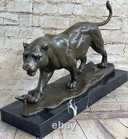 Superbe sculpture Art Déco 100% en bronze de puma léopard jaguar grand félin Deco Nr