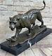 Superbe Sculpture En Bronze De Puma Léopard Jaguar Grand Chat Sauvage Art Déco à 100%