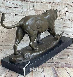 Superbe sculpture en bronze de puma léopard jaguar grand chat sauvage Art Déco à 100%