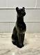 Superbe Statue égyptienne En Verre Noir Fait Main De Chat Ou Panthère Mcm 6 Lourde