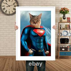 Superhero Cat Digital Portrait Cat Art Drôle Chien Cat Portrait Regal Pet Loss Art