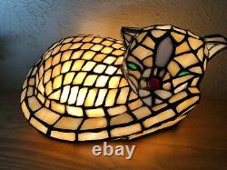 Tiffany Style Lampe De Chat Acrylique Lampe Accent Avec Yeux Verts 12x6x7