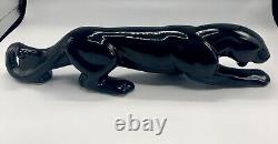 VTG 18MCM Haeger Poterie d'Art Solide Noire Art Déco Figurine de Panthère en Traque