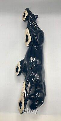 VTG 18MCM Haeger Poterie d'Art Solide Noire Art Déco Figurine de Panthère en Traque