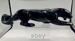 VTG 18MCM Haeger Poterie d'Art Solide Noire Art Déco Figurine de Panthère en Traque