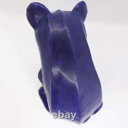 Van Briggle Des Années 1980 Poterie Cobalt Blue Glaze Cheminée Cat Art Déco Style Statue