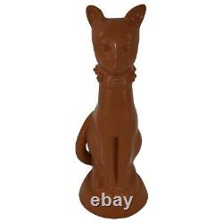 Van Briggle Pottery 1980s Art Déco Brown Cat Figurine With Fancy Collar (pape)
