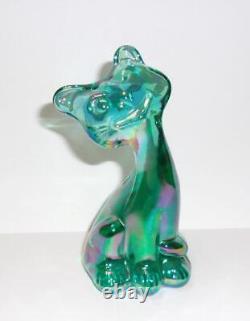 Verre Fenton Carnival Teal 4 Happy Kitty Cat FAGCA Exclusif 2023 par Mosser