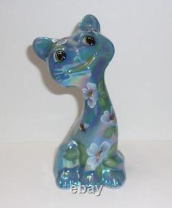 Verre Fenton Georgia Blue Carnival Bees & Flowers 6 Happy Cat Édition Limitée FAGCA Ltd