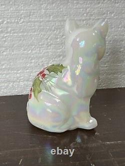 Verre opalescent Fenton Chat Peint à la Main, Signé, Noël Poinsettia